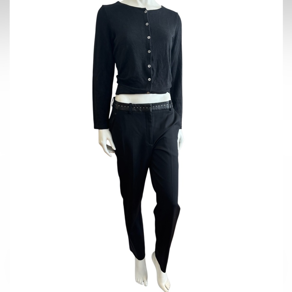 The Kooples Wool Blend Leather Trim Black Trousers